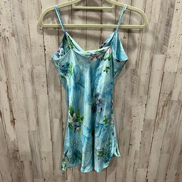 90s Victoria’s Secret Silk Blue Tropical Floral Vintage Chemise Slip Dress Small - Picture 4 of 7
